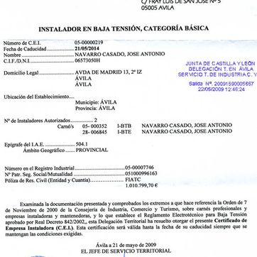  Electricidad Navarro certificado 1