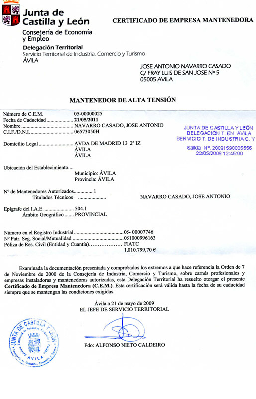  Electricidad Navarro certificado 2